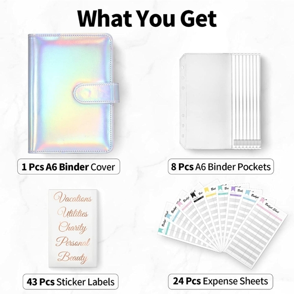 Holographic Budget Binder in Cotton Candy, 6 Ring Notebook Binder Cover - Picture 2 of 4